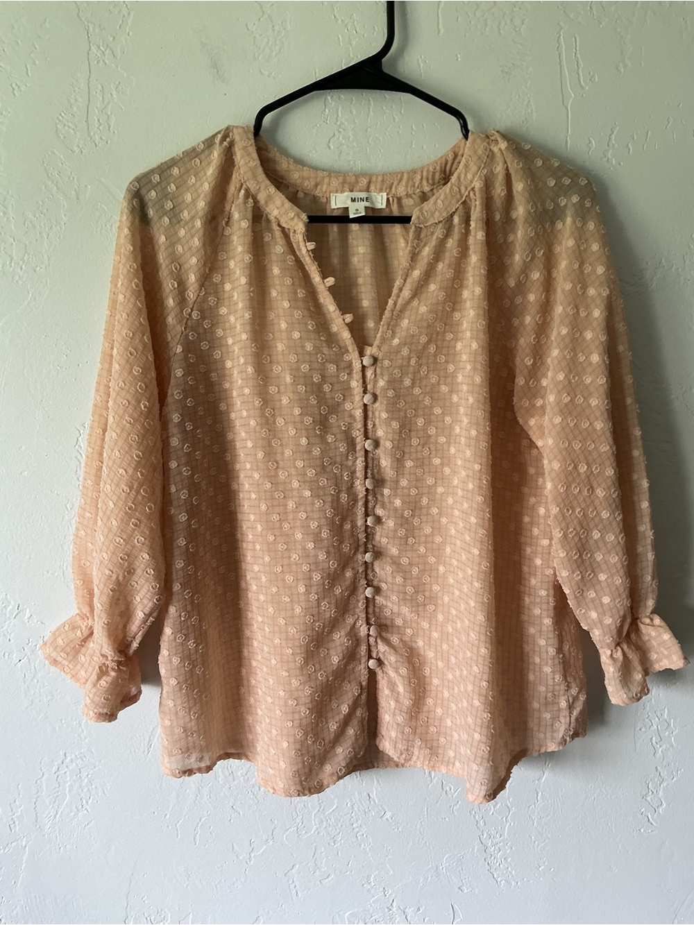 MINE Swiss Dot Button-Front Peasant Blouse